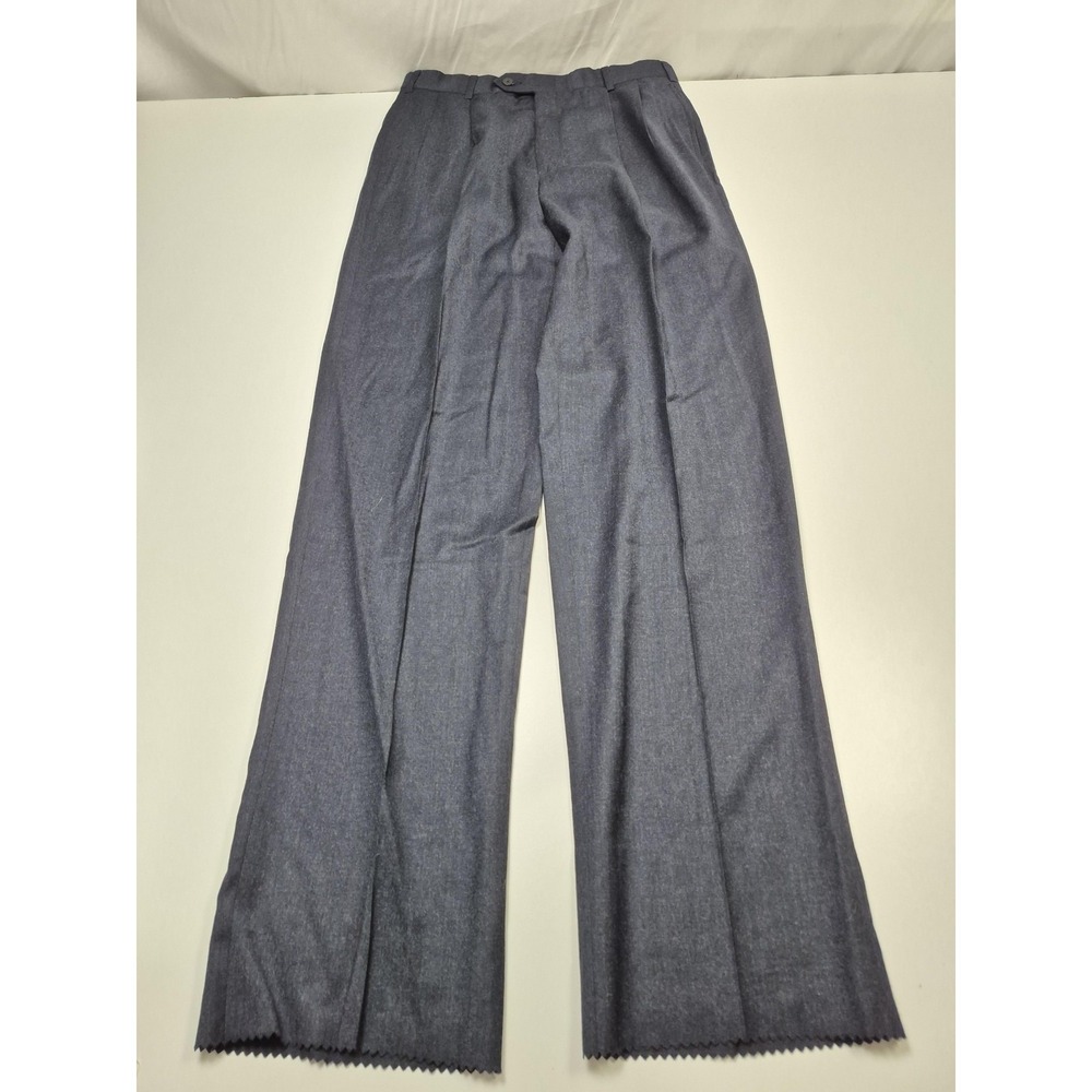 Kriza Dress Pants Mens 33x36 Blue Pleated Straight Classic Unhemmed Business